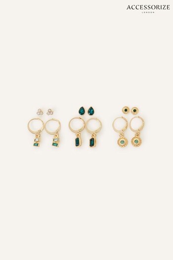 Accessorize Green Eclectic Hoops and Studs Set 6 Packs (Q55020) | £14