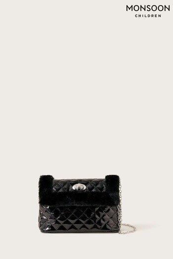Monsoon Fluffy Quilted Patent Black Bag Set (Q55025) | £14