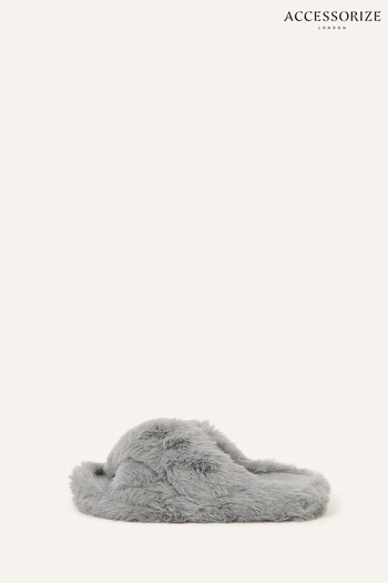 Accessorize Grey Faux Fur Cross-Over Sliders (Q55030) | £27