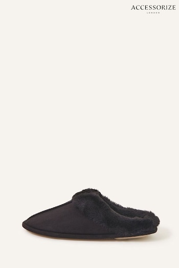 Accessorize Faux Fur Black Mule Slippers (Q55067) | £20