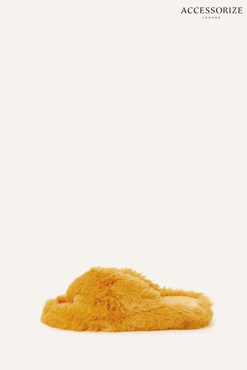 Accessorize Yellow Faux Fur Cross-Over Sliders (Q55092) | £27