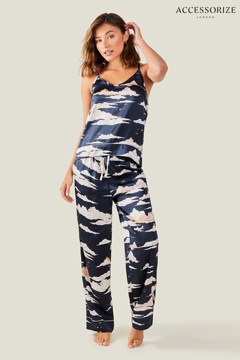 Accessorize Blue Vacation Print Satin Pyjama Set (Q55133) | £40