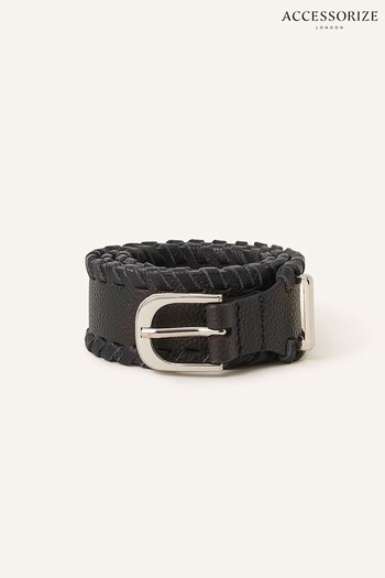 Accessorize Leather Whipstitch Black Waist Belt (Q55176) | £28