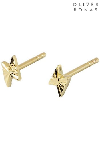Oliver Bonas Gold Tone Tama Engraved Lightning Bolt Stud Earrings (Q55281) | £18