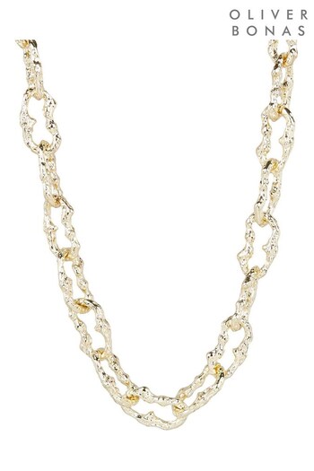 Oliver Bonas Gold Tone Brittany Molten Metal Chunky Links Necklace (Q55290) | £28