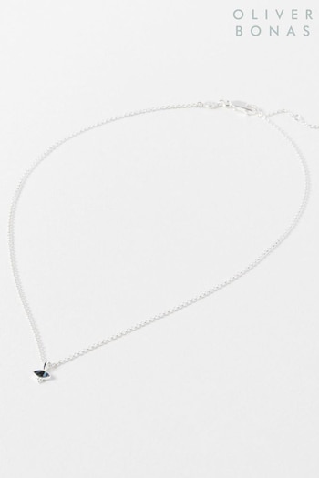 Oliver Bonas Blue Cosima Oval Paua Shell Silver Pendant Necklace (Q55291) | £39.50