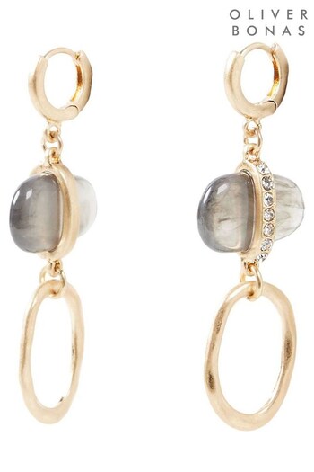Oliver Bonas Grey Kali Resin Stone andLoop Huggie Drop Earrings (Q55300) | £19.50