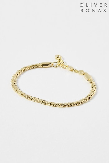 Oliver Bonas Gold Sophia Plaited Serpentine Gold Plated Chain Bracelet (Q55303) | £55
