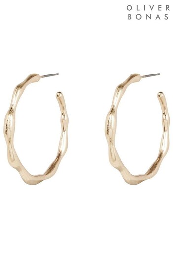 Oliver Bonas Large Gold Tone Rochelle Matte Wavy Hoops Earrings (Q55310) | £18