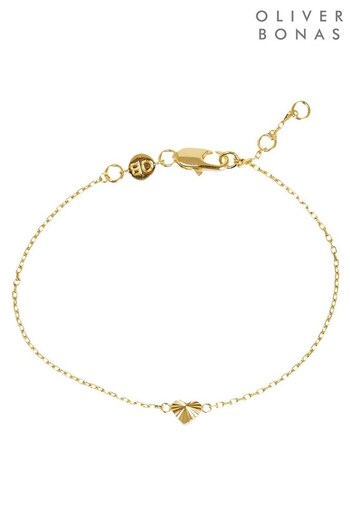 Oliver Bonas Amy Engraved Heart Gold Plated Charm Bracelet (Q55312) | £29.50