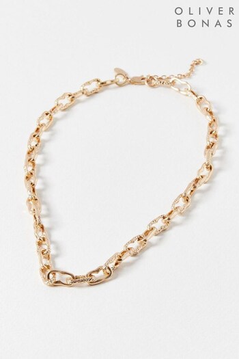 Oliver Bonas Gold Tone Femi Textured Links Collar Necklace (Q55459) | £26