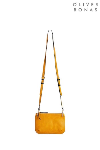 Oliver Bonas Yellow Silvie Ochre Yellow Double Pocket Crossbody Bag (Q55461) | £49.50