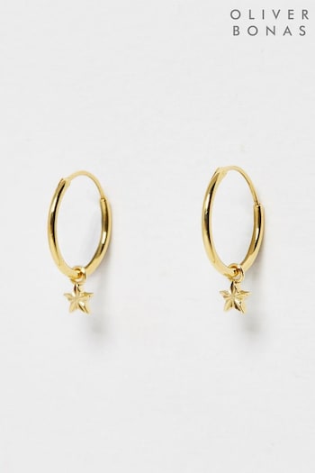 Oliver Bonas Haru Engraved Star Charm Gold Plated Hoop Earrings (Q55467) | £26