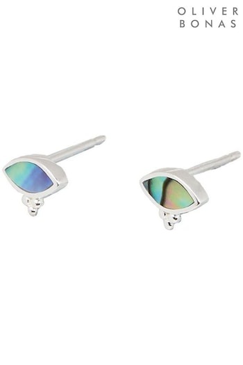 Oliver Bonas Blue Cosima Oval Paua Shell Silver Stud Earrings (Q55473) | £22