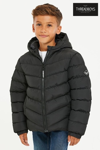 Threadboys Black Hooded Padded Jacket (Q55513) | £35