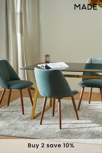 MADE.COM Set of 2 Bay Green and Walnut Legs Lule Non Arm Dining Chairs (Q55616) | £275