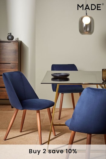 MADE.COM Set of 2 Dark Blue and Walnut Legs Lule Non Arm Dining Chairs (Q55617) | £275