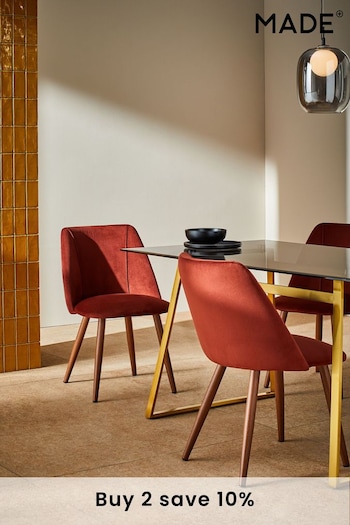 MADE.COM Set of 2 Rust Red and Walnut Legs Lule Non Arm Dining Chairs (Q55618) | £275