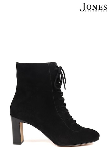 Jones Bootmaker Lorah Leather Lace-Up Black Boots Silver (Q55666) | £130