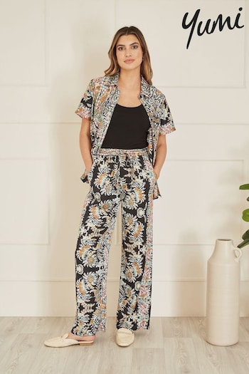Yumi Black Relaxed Fit Paisley Print Trousers (Q55687) | £40