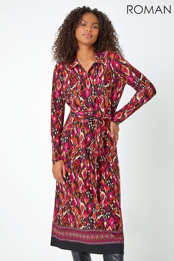 Roman Pink Abstract Print Midi the Shirt Dress (Q55720) | £48