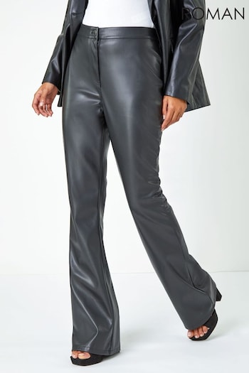Roman Black Faux Leather Bootcut Stretch Trousers (Q55727) | £40