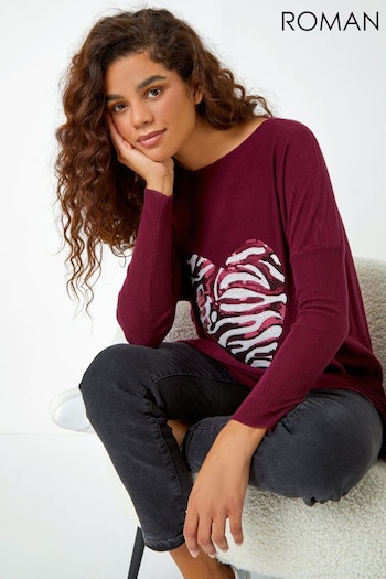 Roman Pink Animal Heart Print Knitted Lounge Top (Q55749) | £38