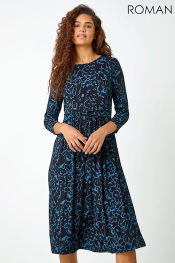 Roman Blue Twist Waist Animal Print Stretch Dress (Q55757) | £38
