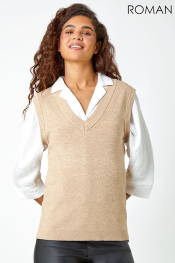 Roman Natural Sleeveless Knitted Vest (Q55758) | £28