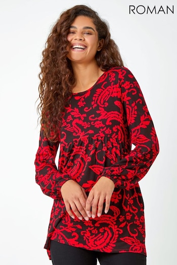 Roman Red Floral Pocket Detail Tunic Stretch Top (Q55768) | £30
