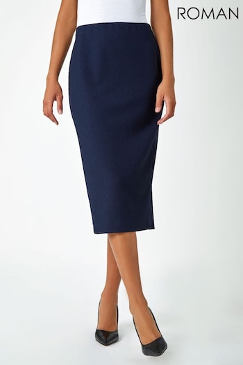 Roman Blue Textured Pencil Stretch Skirt (Q55769) | £26