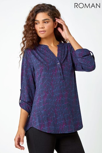 Roman Blue Abstract Print Stretch Shirt Top (Q55774) | £32