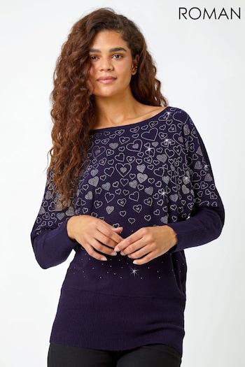 Roman Blue Embellished Diamante Heart Jumper (Q55775) | £35