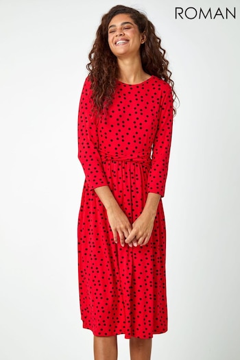 Roman Red Twist Waist Spot Print Stretch Dress (Q55781) | £38