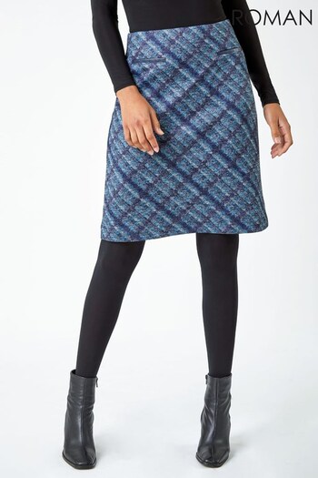 Roman Blue Check Print Stretch Pencil Skirt (Q55785) | £26