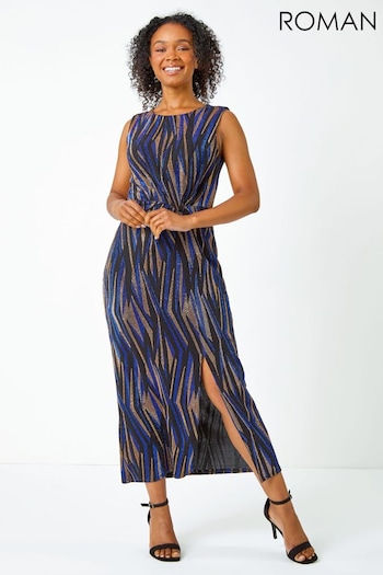 Roman Blue Petite Metallic Twist Maxi Stretch Dress (Q55798) | £60