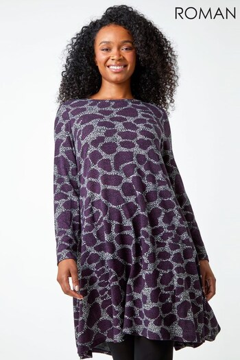 Roman Purple Petite Animal Print Swing Stretch Dress (Q55809) | £36