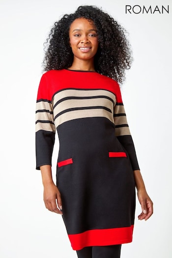 Roman Red Petite Stripe Print Pocket Jumper Dress (Q55813) | £42