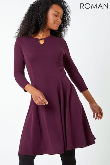 Roman Purple Petite Panelled Skater Stretch Dress (Q55826) | £38