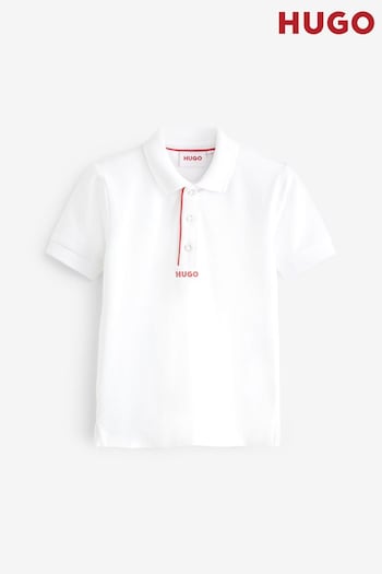 HUGO Logo Short Sleeve White Polo Shirt (Q55835) | £46 - £56