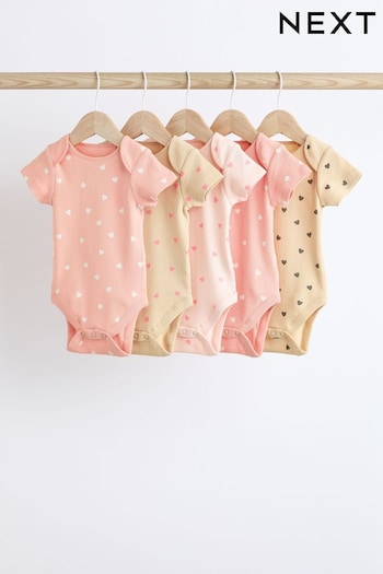 Pink Baby Short Sleeve Bodysuits 5 Pack (Q55863) | £17 - £19