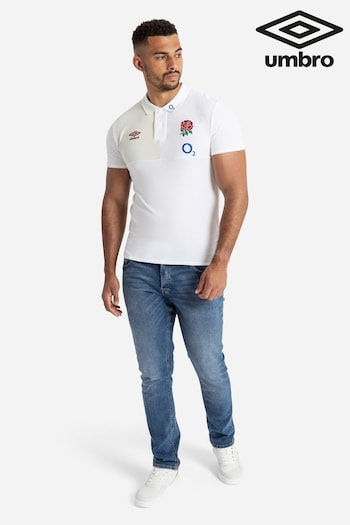 Umbro White England CVC Rugby Polo Shirt (Q55888) | £55