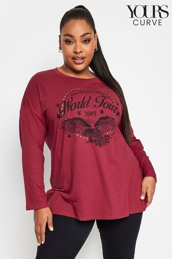 Yours Curve Red Long Sleeve Drop Shoulder T-Shirt (Q55966) | £19