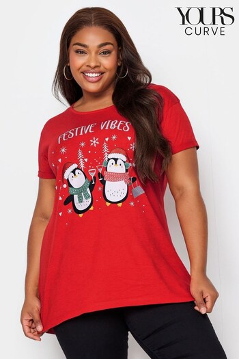 Yours Curve Red Christmas Novelty T-Shirt (Q55976) | £19