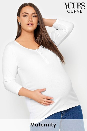 Yours Curve White Maternity Ribbed Top With Poppers (Q55981) | £19