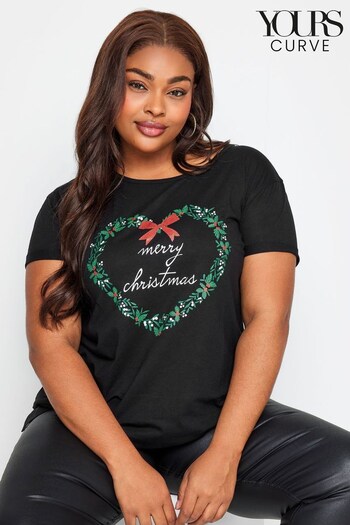 Yours Curve Black Christmas Novelty T-Shirt (Q55983) | £19