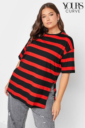 Yours Curve Red Oversized T-Shirt With Jumbo Stripe (Q55992) | £19