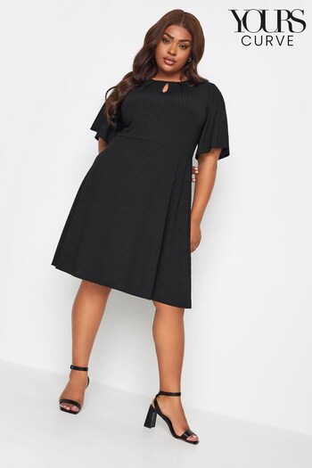 Yours Curve Black Ribbed Keyhole Angel Party Dress (Q55998) | £31