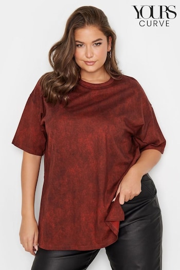 Yours Curve Red Oversized Acid Wash T-Shirt (Q56001) | £19