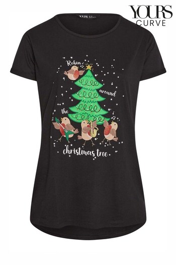 Yours Curve Black Christmas Novelty T-Shirt (Q56002) | £19